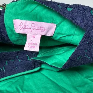 Lilly Pulitzer Navy Blue Green Lace Fit Flare Dress 3/4 Sleeve Keyhole Back 6 thumbnail 6