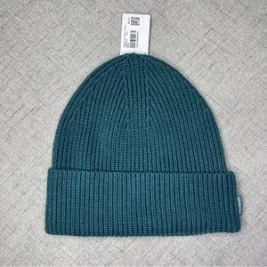 Ribbed Merino Wool Knit Beanie Winter Hat Green Jasper Nwt thumbnail 5