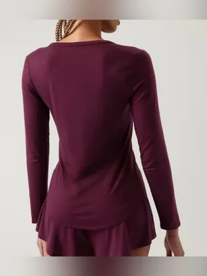 Athleta Nighttime Bliss Sleep Top Deep Burgundy XS thumbnail 2
