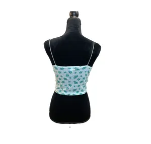 Light Blue Floral Crop Top with Spaghetti Straps Size XL thumbnail 2