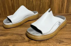 Dr. Martens Y2K white Floral Leather Platform Slide Sandals SlipOn M6 W7 thumbnail 1