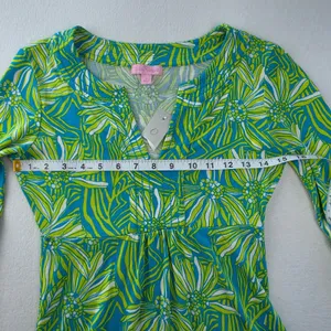 Lilly Pulitzer Silk Cotton Floral Bell Sleeve Dress Blue Green XS 96212 thumbnail 8