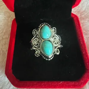 Gorgeous Silver Simulated Turquoise Ring Size 7 thumbnail 2