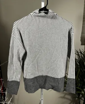 B174. Rachel Zoe Striped Mock Neck Sweater in White and Gray- oversized thumbnail 1