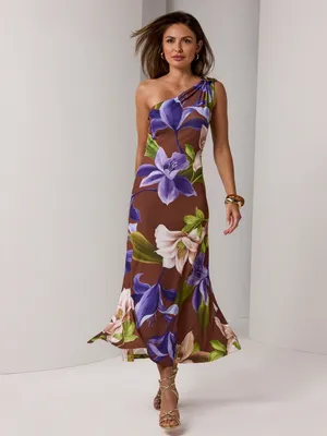 Boston Proper Printed One Shoulder Maxi Dress Size S Feminine Dress Floral thumbnail 5