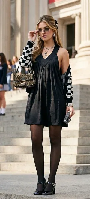 Vintage Alice + Olivia Black Y2K Silk T-Back Halter Mini Dress Pleated Drape XS thumbnail 1