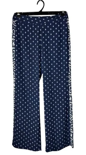 Cabi Pants Women 2 Navy Blue White Geometric Track‎ Star Flowy Wide Leg Trousers thumbnail 1