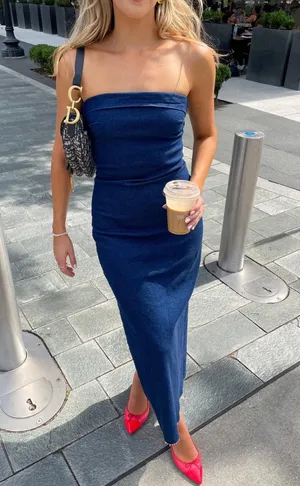 NA-KD Dress Maxi Denim Strapless thumbnail 3