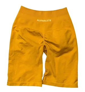 Alphalete Amplify Mustard Yellow Seamless Scrunch Butt Biker Shorts Womens Small thumbnail 1