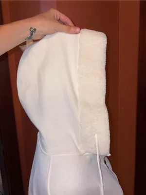 Women's White Hooded Zip Jacket with Pom Drawstrings thumbnail 3