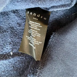 Sandro Paris Navy Velvet Chevron Hooded Sweatshirt Hoodie Small thumbnail 8