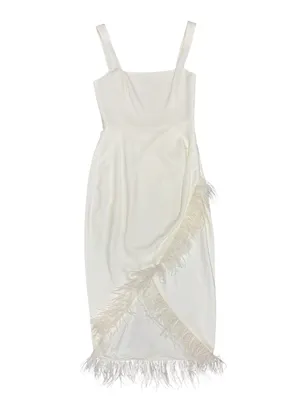 Saylor Caylin Sleeveless Feather Trim Hem Midi Dress White Small Bridal Wedding thumbnail 5