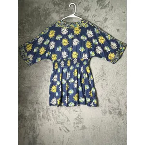 Vintage Y2K Bohemian Floral Kimono Short Sleeve Empire Waist Peplum Tunic Small thumbnail 3