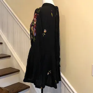 FREE PEOPLE Boho Chic Long Sleeve Black Floral MIni Dress Sz Medium NWT thumbnail 4
