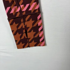 Aerie‎ Women Pink Brown Houndstooth Mock Neck Thumbhole Active Top S thumbnail 6