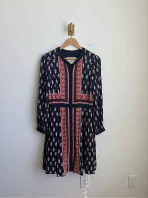 Gal Meets Glam Woodblock Print Button Front Midi Dress Size 10 thumbnail 7