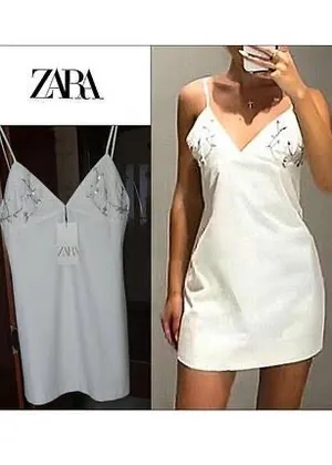 Zara viral tik tok Poplin Mini Dress with jewel appliqué/ floral embroidery M thumbnail 2