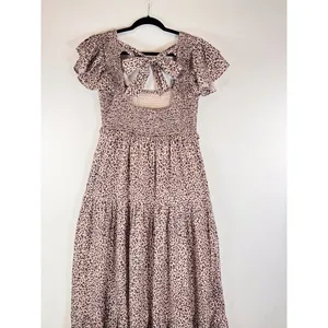 Revolve Majorelle Dress Beige Jade Maxi Cheetah Fit Flare Tiered Smocked Small thumbnail 9
