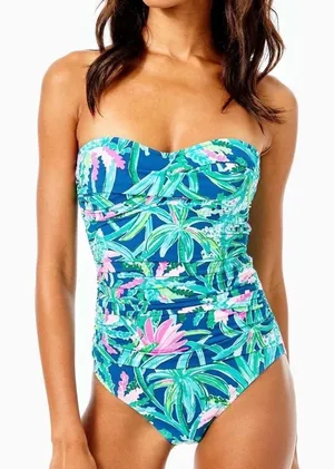 Lilly Pulitzer Flamenco Strapless One-Piece Swimsuit - Tropical Pattern Size 6 thumbnail 1