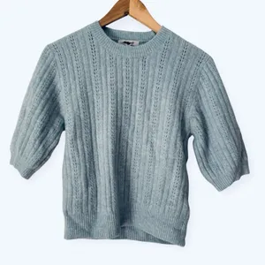 NWT Madewell Cloudsoft Short Sleeve Sweater Tee Mint Blue Small Pointelle Wool thumbnail 4