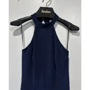 Lulus Navy Blue Chiffon Maxi Dress Halter Open Back Womens XS Bridesmaid Evening thumbnail 6