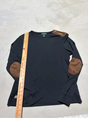 Lauren Ralph Lauren jeans co Black Long-Sleeve Top elbow patches XL thumbnail 4