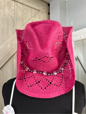 Vibrant Fuchsia Beaded Straw Cowboy Hat 🤠💗 Pink thumbnail 2