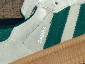 Adidas Samba’s OG in gray with green stripes men’s size 7 women’s size 8.5 thumbnail 2