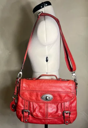 Fossil Maddox Genuine Leather 1954 Red Crossbody Handbag Satchel Purse ZB5032 thumbnail 1