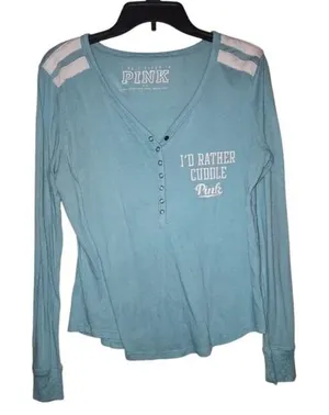 PINK Victoria's Secret Long Sleeve Sleep Shirt - Size Medium, Blue thumbnail 1