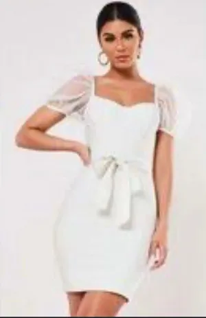Missguided Ivory Corset Mini Dress Size S Organza Puff Sleeve Belted thumbnail 1