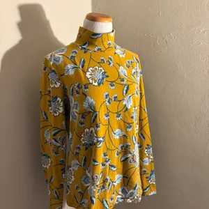 Anthropologie Maeve Mustard Yellow Floral Printed Mock Neck Turtleneck Large thumbnail 3