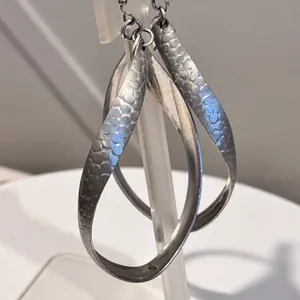 Silver Marquise Hammered Twirl Earrings thumbnail 5