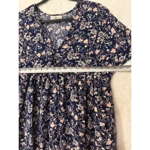 Natural Life Floral Babydoll Dress Womens XS/S Navy Blue Boho V-Neck Mini Rayon thumbnail 5
