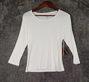 Born Womens Organic Cotton Ribbed Long Sleeve Top White Sustaiable Casual M thumbnail 1