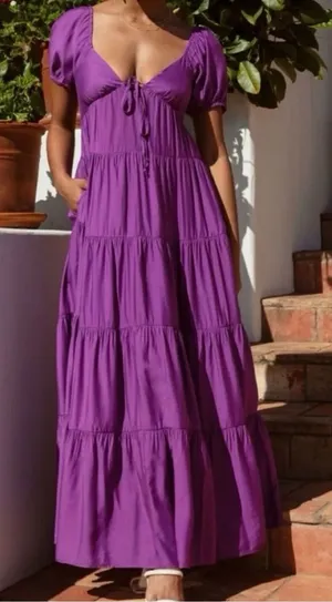 idem Ditto Women's Purple Tiered Maxi Dress with Puff Sleeves thumbnail 1