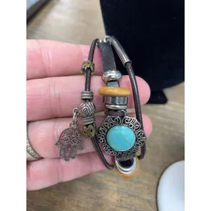 NY Turquoise stone Silver Necklace and turquoise stone leather Bracelet SKU 9687 thumbnail 9