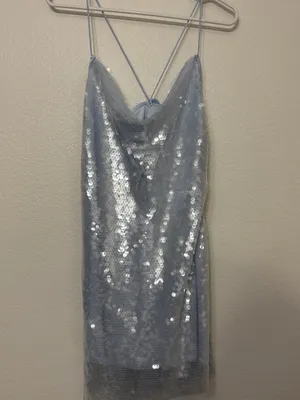 NWT Wild Fable Light Blue Sequin Cowl Neck Mini Dress Size L thumbnail 5