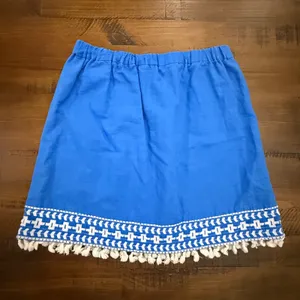 J Crew Blue‎ Linen Skirt Women's Small Pull On Tassel Trim small thumbnail 3