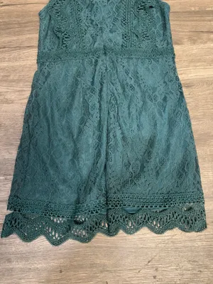 Lulus Teal Lace Fit & Flare Dress Size L Scalloped Hem thumbnail 6