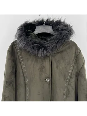 Olive Green Hooded Penny Lane Jacket Faux Shearling Fur Lined Embroidery XL NEW thumbnail 3
