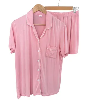Women's Pink Pajama Lounge Set Medium Soft Button Front Sleepwear Shorts thumbnail 1