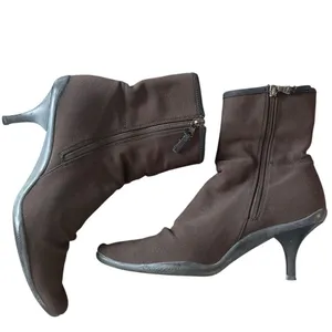 Vintage Prada Tessuto Nylon Sock Booties Kitten Heel Y2K Brown 38.5 thumbnail 5