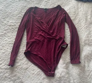 Forever 21 Red Long Sleeve Ribbed Bodysuit thumbnail 1