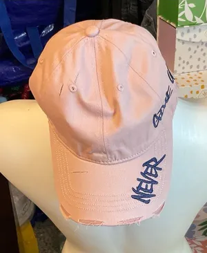 Pink Distressed Baseball Cap with Navy Script thumbnail 1