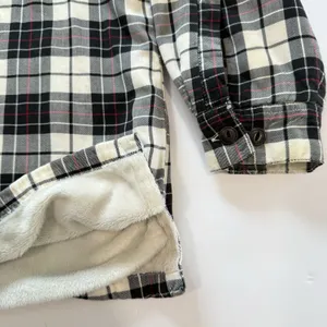LL Bean Black/White Plaid Sherpa Fleece Lined Flannel Shirt Jacket Shacket LARGE thumbnail 5