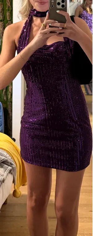 Purple Sequin Wrap Neck Mini Dress Size 2 thumbnail 1