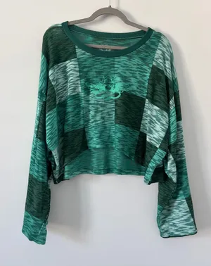 Boys Lie Green Checkered Light Knit Angel Wide Sleeve Cropped Sweater S thumbnail 1