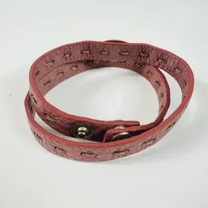 Fendi Pink Leather Selleria Wrap Bracelet 7in Gold Tone Logo Snap Designer thumbnail 4