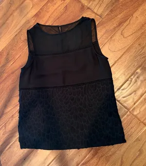 REISS Black Feathered Textured Sleeveless Blouse Valentina 2413 Size 0 thumbnail 1